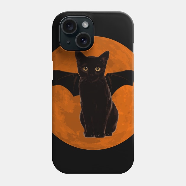 Orange Moon Bat Cat Phone Case by YouAreHere