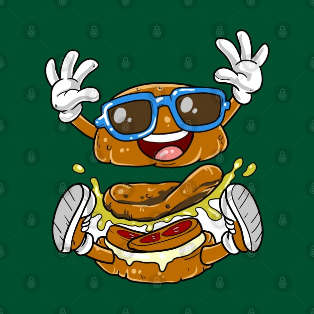 Funny Happy Burger Fast Food Cartoon by Shirtbubble