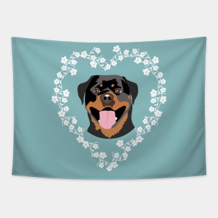 Rottweiler Dog and Cherry Blossom Heart Wreath Tapestry