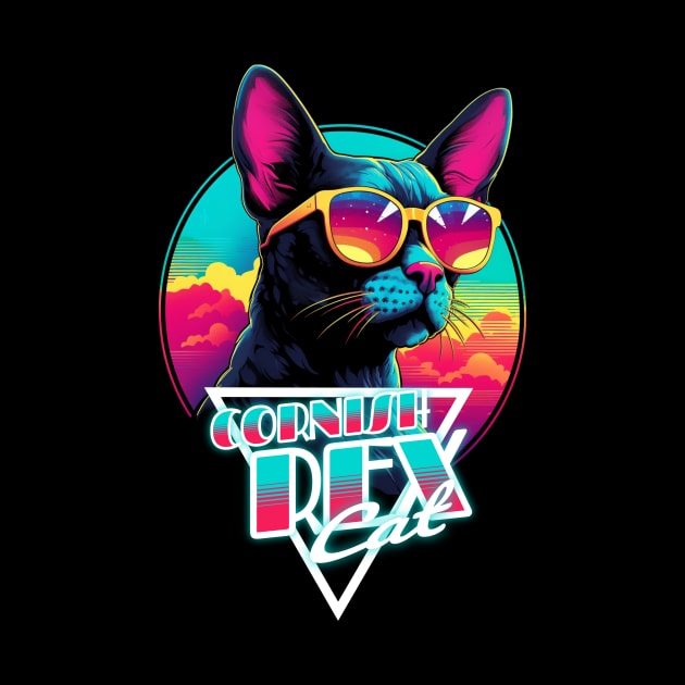 Retro Wave Cornish Rex Cat Miami Shirt by Miami Neon Designs