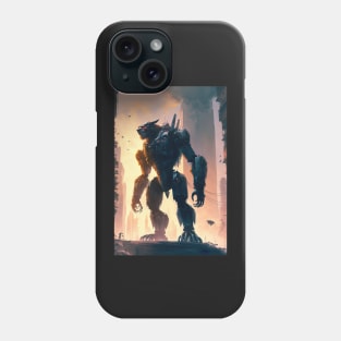 Giant futuristic robot cyborg monster attacking the city Phone Case