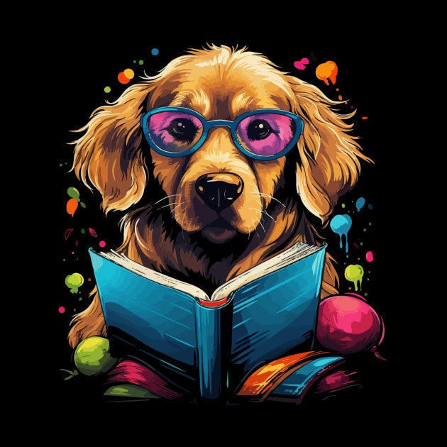 Golden Retriever Reads Book by JH Mart