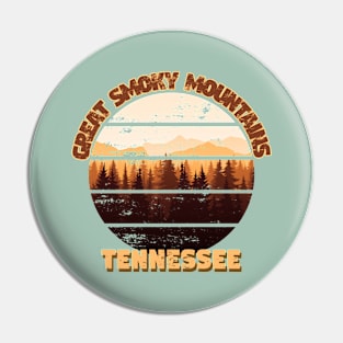 Great Smoky Mountains National Park Tennessee Retro Sunset Distressed Deign Pin