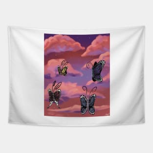 Butterflies in Pink Sunset Tapestry