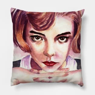 The Queen's Gambit Watercolor Portrait Pillow