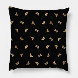 Elegant Golden Butterflies Black Pattern Pillow