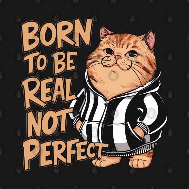 Born To Be Real Not Perfect Funny Cat Design by TF Brands