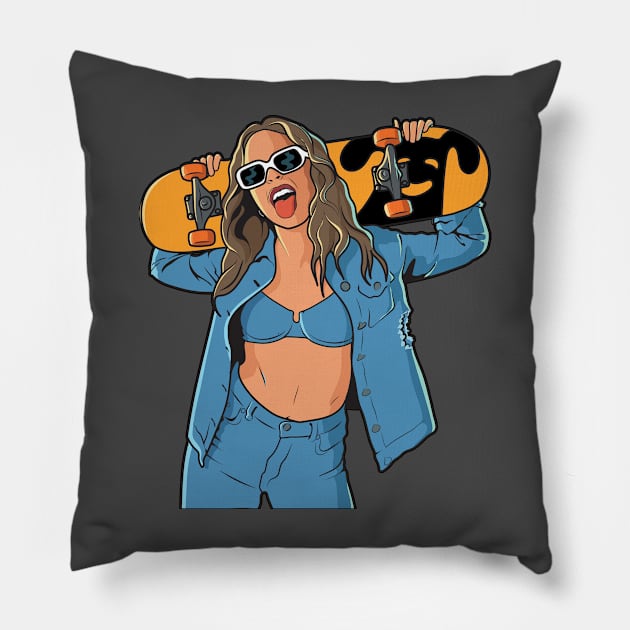 SkateBoard Girl Pillow by Eliane Lamoglia