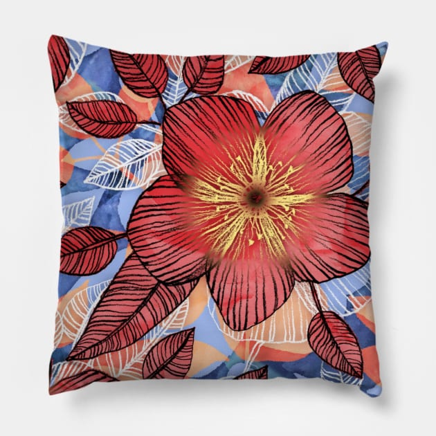 Coral Summer - a hand drawn floral pattern Pillow by micklyn