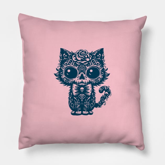 Gothic kitten with rose Pillow by AnnArtshock