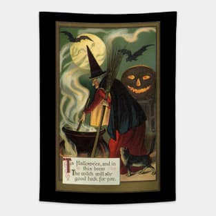 Vintage Halloween, Witch Mixing Her Magic Potion Tapestry