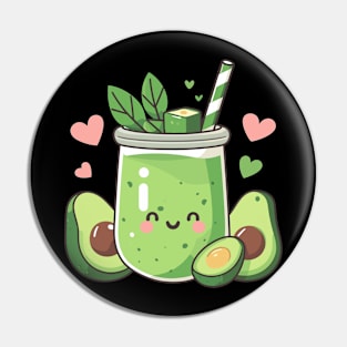 Kawaii Avocado Smoothie Drink with Avocado and Hearts | Kawaii Food Art Pin