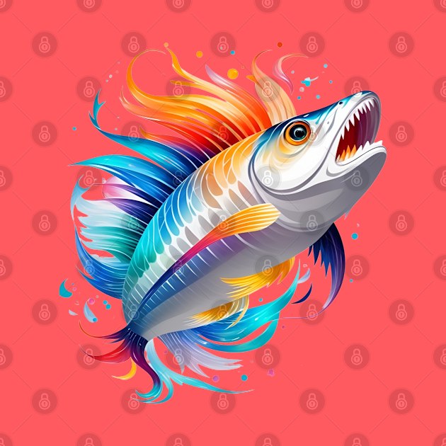 Crazy Fish In Watercolor Style - Ai Art by Asarteon