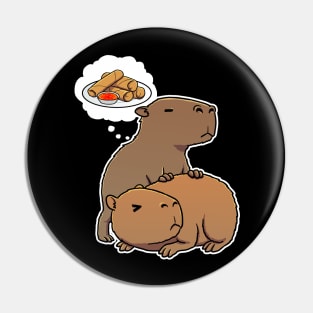 Capybara hungry for Spring Rolls Pin