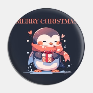 Lovely penguin with a present for Christmas Pin