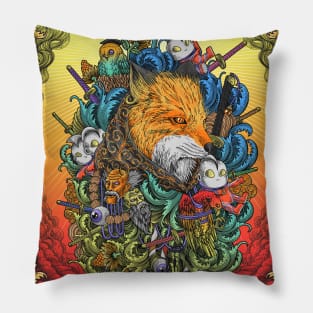 Fox Head Engraving Surrealism Artwork Pillow