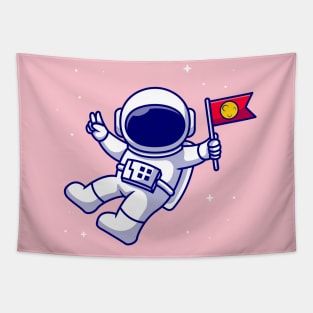 Astronaut Bring Flag In Space Cartoon Tapestry