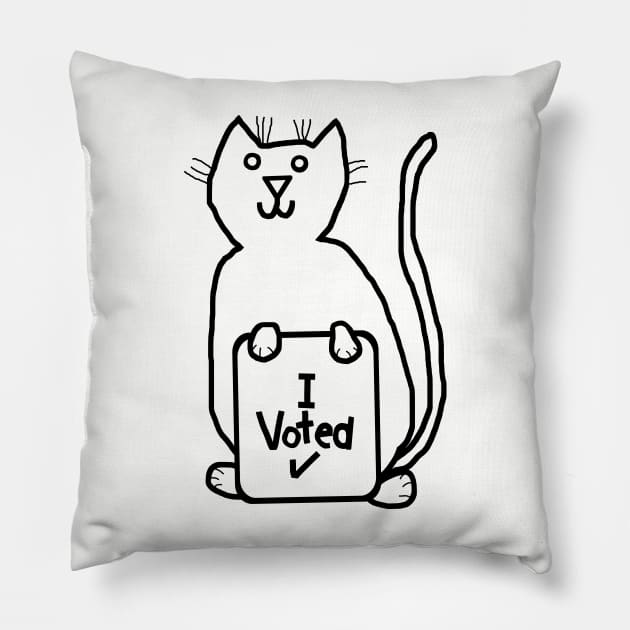 Cute Cat says she Voted Line Drawing Pillow by ellenhenryart