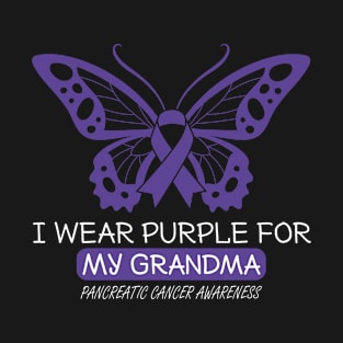 I Wear Purple For MY Grandma Pancreatic Butterfly T-Shirt