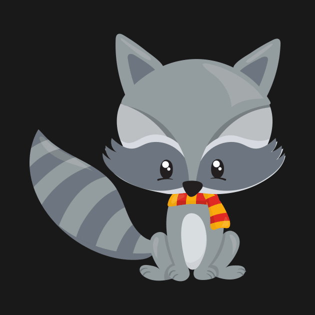 Cute Raccoon, Little Raccoon, Raccoon With Scarf by Jelena Dunčević