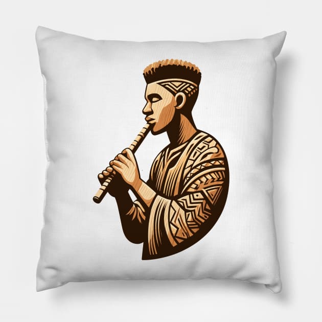 Afrocentric Man Wooden Carving Pillow by Graceful Designs