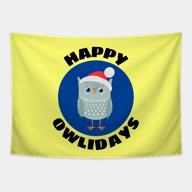 Happy Owlidays | Owl Pun Tapestry by Allthingspunny