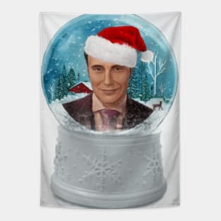 Christmas Hannibal in Winter Snow Globe with Santa Hat Tapestry