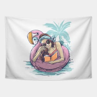 Flamingo beach girl Tapestry