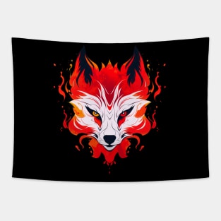Howling at the Moon: Flame Wolf Design Tapestry