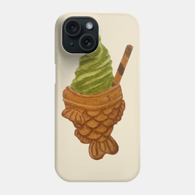 Taiyaki Matcha Ice Cream watercolour painting Phone Case by toffany's