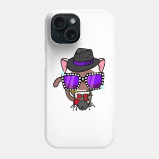 Cute White Cat jamming on the drums Phone Case