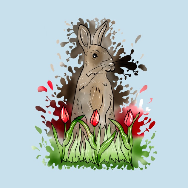 European Rabbit Watercolor Splash With Blue Background by missmann