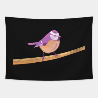 Blue tit illustration purple, yellow and pink colored bird Tapestry