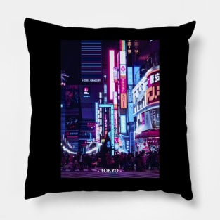 Tokyo Street Neon Synthwave Pillow