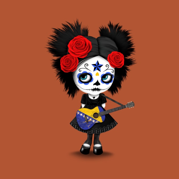 Sugar Skull Girl Playing Bosnian Flag Guitar by jeffbartels