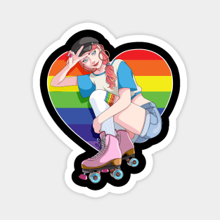 Roller Girl Skater Skates Skating Rainbow Heart Magnet