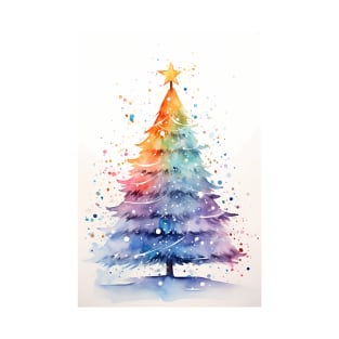 Rainbow Colored Watercolor Christmas Tree T-Shirt