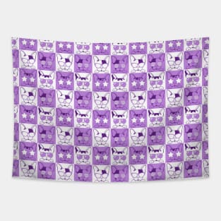 Frenchies with Glasses Pattern Purple Tapestry