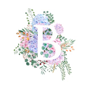 botanical monogram alphabet B hydrangea flowers T-Shirt