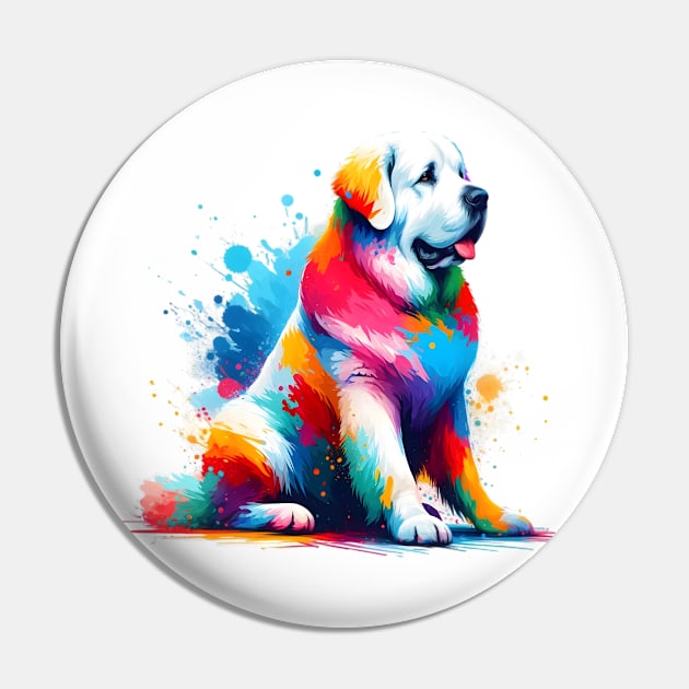 Kuvasz in Vibrant Splashed Paint Art Style Pin by ArtRUs