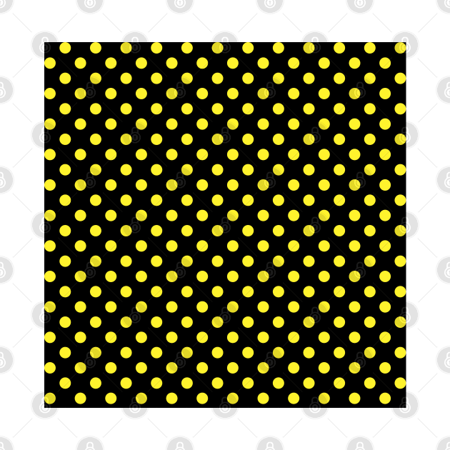 Yellow Polka Dots Pattern on Black Background by DesignWood Atelier