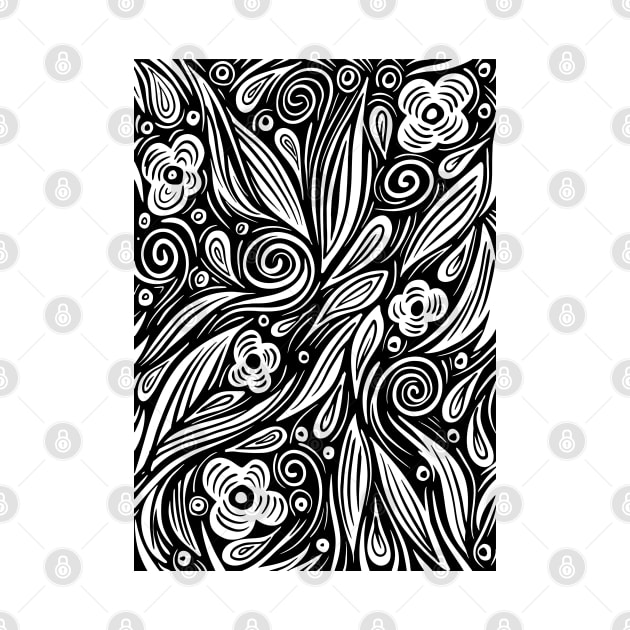 Black and white floral line art background wallpaper by Spinkly