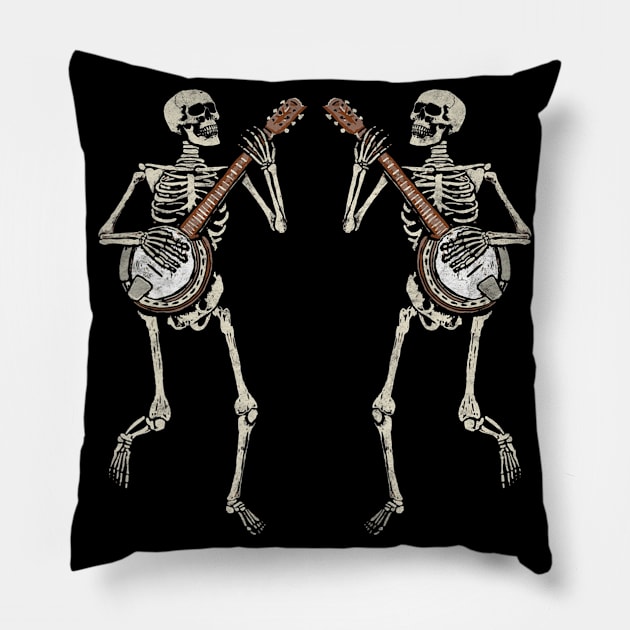 Retro Dancing Skeleton Pair Banjo Vintage Graphic Pillow by Sinclairmccallsavd