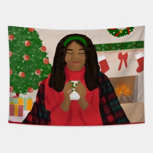 Cozy Christmas - African American Woman Tapestry