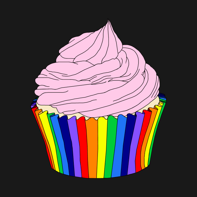 Rainbow Cupcake with Pink Icing by Art by Deborah Camp