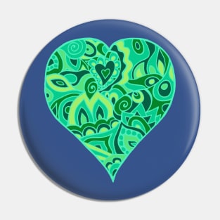 Psychedelic Heart in Shades of Green Pin