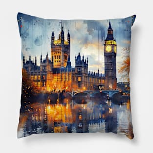 London Landmarks Night Scenery UK Historical Buildings Pillow