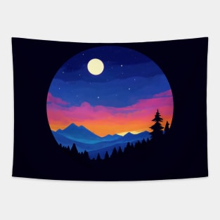 Night forest after orange and pink sunset Tapestry