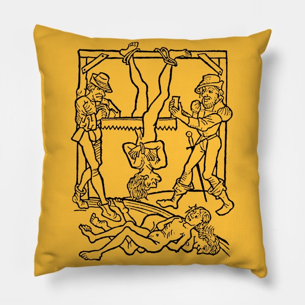 Hanging †† Vintage Medieval Woodcut Style Illustration Pillow by DankFutura