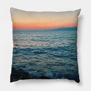 Beautiful photography of ocean waves and sunset sky landscape Aegean sea nature lovers Pillow